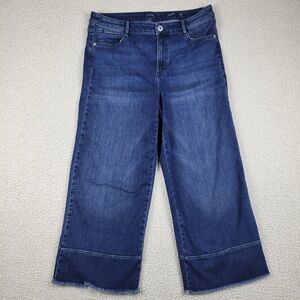J. Jill High Rise Full Leg Crops Size 12 Blue Jean Crop Stretch Denim Raw Hem